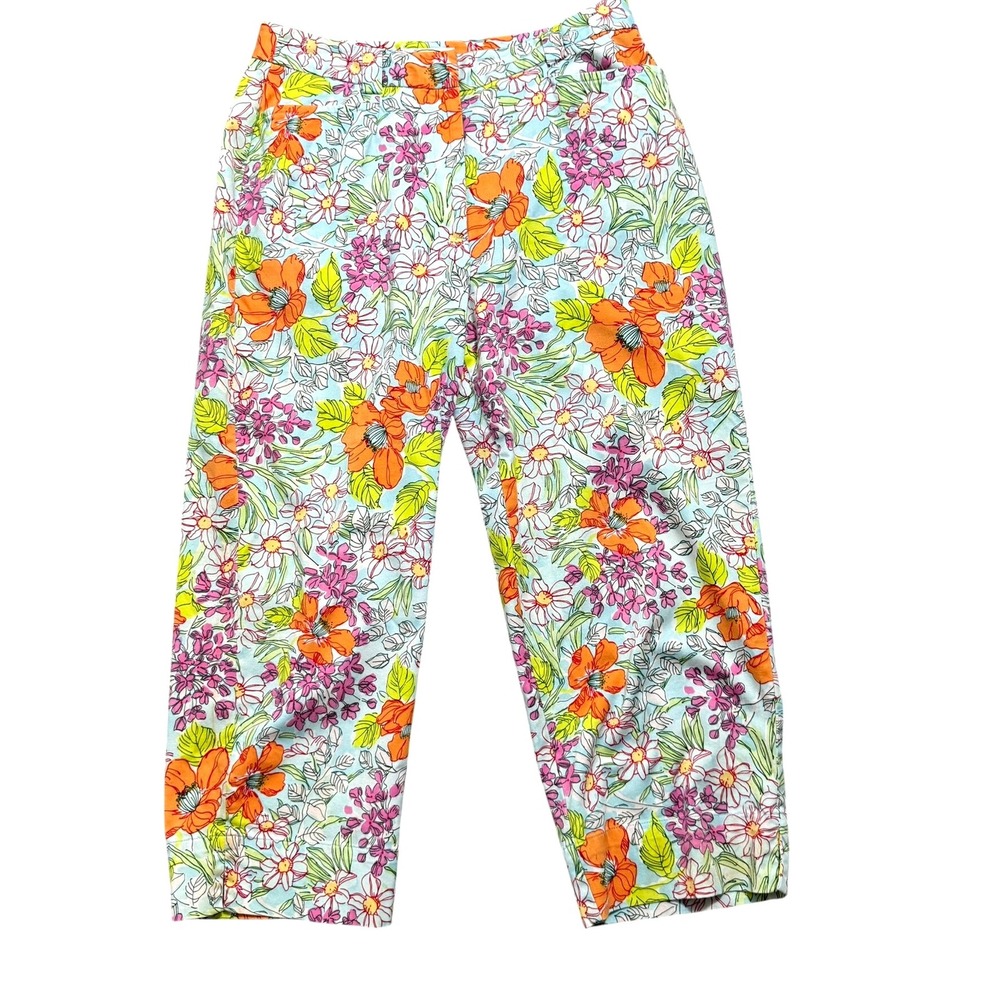 TALBOTS Women's 6 Petite Colorful Floral Print Cropped Pants‎ Stretch Pockets